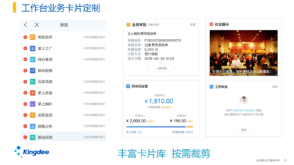 金蝶云星空是金蝶集團(tuán)面向中小型企業(yè)的一個(gè)核心產(chǎn)品。作為核心應(yīng)用的移動(dòng)應(yīng)用,我們提供了基于云之家、企業(yè)微信、WeLink、釘釘、小程序等平臺(tái)的全面的移動(dòng)應(yīng)用套件,可以覆蓋企業(yè)移動(dòng)化辦公。真正做到高效敏捷,全面移動(dòng)化的要求。